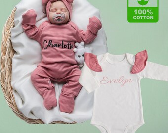 Personalized Baby Girl Outfit: 100% Cotton Romper & Bodysuit Set
