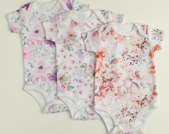 Baby Girl Floral Bodysuit 3 Pack, Newborn Clothes Girl, Baby Outfit Summer, Jumpsuit Romper, Baby Shower Gift