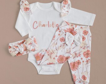 Handmade Personalized Baby Set, Patterned Leggings, Bandana, Newborn Gift, Home Outfit, Hospital Discharge, Baby Party, Baby Girl Set