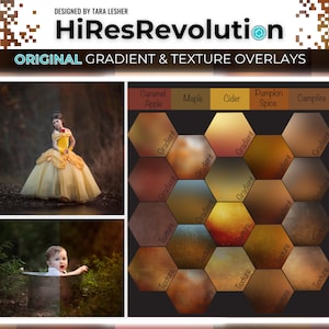 Ensemble de textures de terre d'automne et superposition de dégradés, actions Photoshop tonifiantes coordonnées en prime pour les photographes, téléchargement immédiat