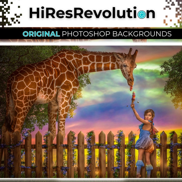 Giraffe Photoshop Digital Background for Compositing Digital Backdrop Colorful Birthday Overlay for Photo Editing PSD for Photographers