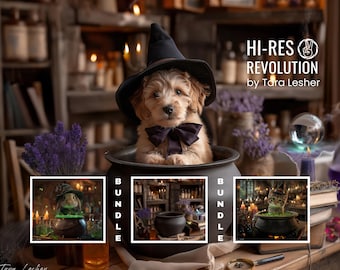 Cauldron Cuties: Pet Backdrop, Creative Composite, Photoshop Layered PSD, Halloween Photography, Autumn-Digital