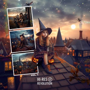 Witchy Rooftop Digital Background: Halloween Town Photography (PSD)