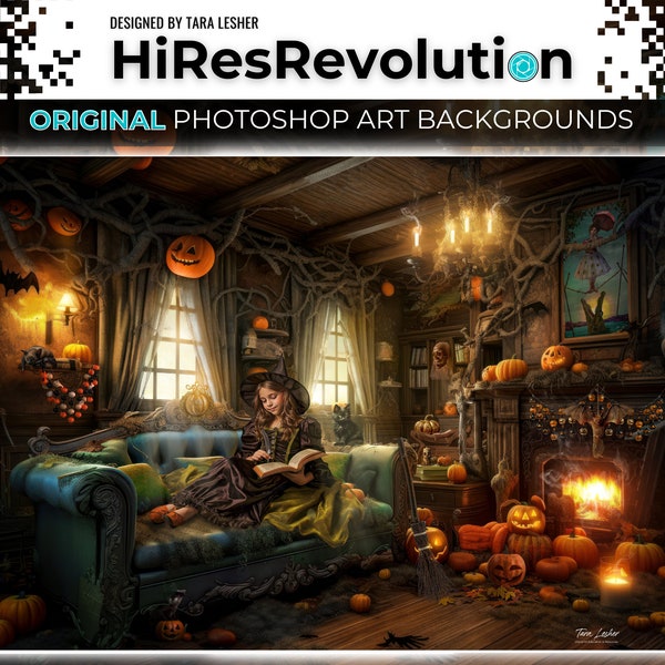 Halloween Living Room Digital Backdrop for Photographers, Dark and Moody Photoshop Composite Digital Art, Gothic Image Editing Background