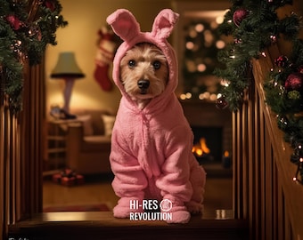 Plano de fundo de animais de estimação com história de Natal - Plano de fundo digital para feriados - Plano de fundo fotográfico para download no Photoshop - Retrato digital personalizável de animais de estimação