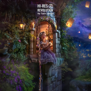 Fondo fotográfico del Castillo de Rapunzel: Arte digital de cuento de hadas (PSD)