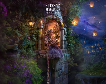 Rapunzel Castle Photography Backdrop: Fairytale Digital Art (PSD)