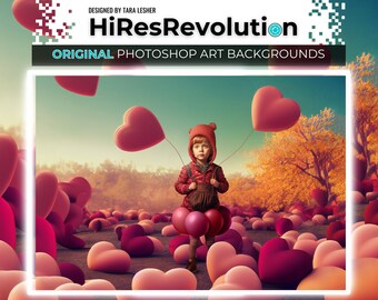 Valentine's Heart Balloon Digital Backdrop for Photography Composites, Photoshop PSD Layered  Background, Vibrant Valentine Day Digital Art