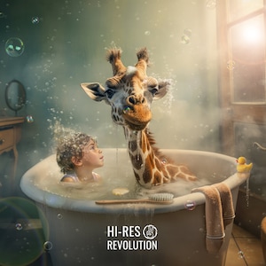 Giraffe Photoshop Digital Hintergrund FineArt, Fotografie Hintergrund Komposition, Fotobearbeitung Overlay Schaumbad Kreativer Verbund PSD