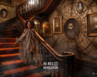 Haunted House Digitaler Hintergrund: Gothic Halloween Fotografie (PSD)