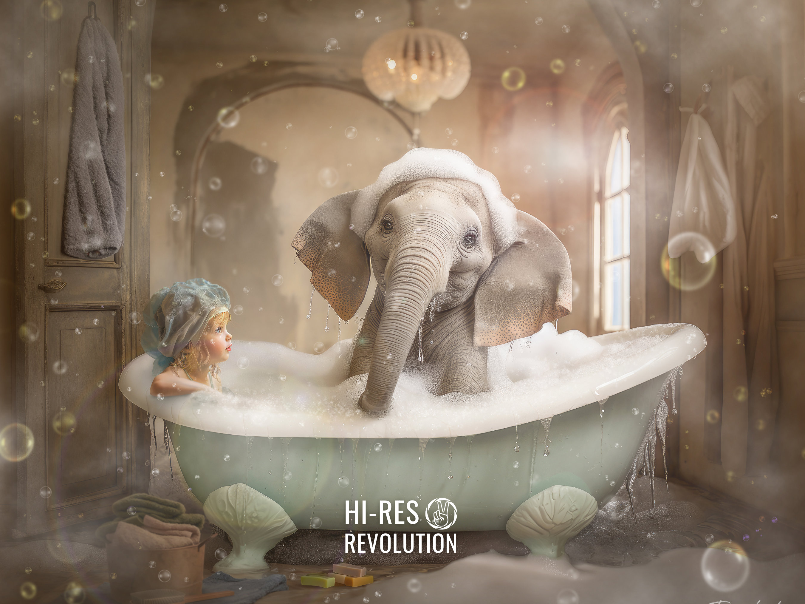 Elephant Bathtime Digital Background: Fine Art Photography (Digital Download)
