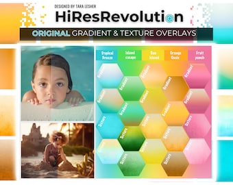 Summer Overlay Bundle, Texture and Gradient PSD, Bonus Coordinating Toning Photoshop Actions for photographers, Studio backdrop overlays