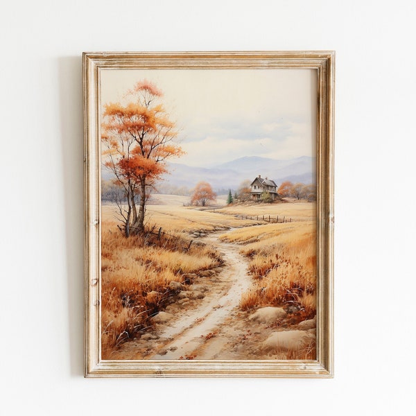 Vintage Landscape Wall Printable Art Oil Painting Rustic Fall Art Print Vintage LandscapeWall Print Autumn Warm Neutral Home Decoration