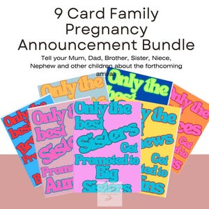 Lot de cartes numériques pour faire-part de grossesse - Cartes de visite amusantes pour les parents, tante, oncle, frère et sœur, famille entière, papeterie pour bébé