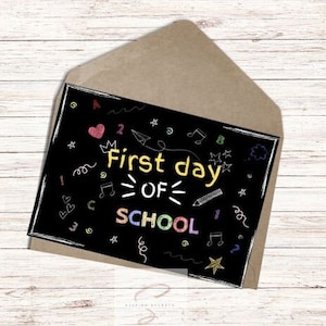 First day at School Card, Back to School, First day Infant School, Primary school card, New School Card, chalkboard style card