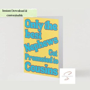 Faire-part de grossesse numérique Devenir un cousin - Cartes de révélation amusantes pour neveu, papeterie de révélation de bébé, carte de faire-part de bébé