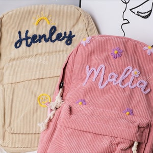 Zaino in velluto a coste realizzato a mano: borse scolastiche ricamate personalizzate per bambini e neonati immagine 3