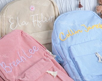 Artisanal Corduroy Backpack: Personalized Embroidered School Bags for Kids and Toddlers