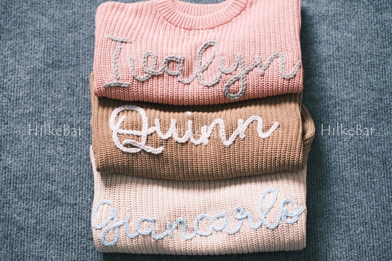 Handbestickte Babypullover: Ideal für Geschlechtsankündigungen, Meilensteinfotos, Taufen und exquisite Geschenke zum Gedenken an Ihr Baby Bild 3