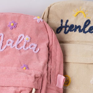 Handcrafted Corduroy Backpack: Custom Embroidered School Bags for Children and Toddlers image 1