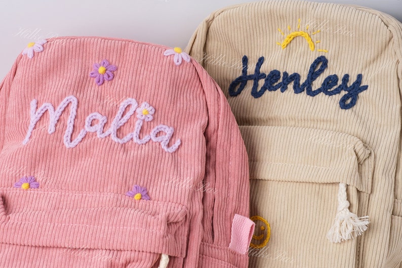 Handcrafted Corduroy Backpack: Custom Embroidered School Bags for Children and Toddlers image 1