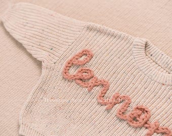 Custom Baby Girl&#39;s Sweater Featuring Hand-Embroidered Name and Monogram - A Heartfelt Gift from Aunt