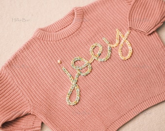 Personalized Baby Girl's Sweater with Hand-Embroidered Name and Monogram - A Heartwarming Christmas Gift from Aunt