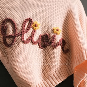 Handgefertigte personalisierte Baby Decke: Bio-Baumwolle Bestickter Name