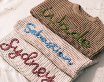 Personalized Baby Girl's Sweater with Hand-Embroidered Name and Monogram - A Heartwarming Christmas Gift from Aunt