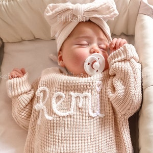 Cherished Custom Baby Sweaters: Personalize Their Name with Exquisite Embroidery image 1