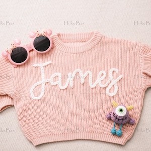 Custom Baby Girl's Sweater Featuring Hand-Embroidered Name and Monogram A Heartfelt Gift from Aunt image 2