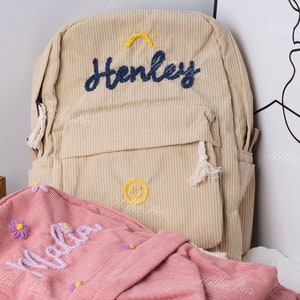 Handcrafted Corduroy Backpack: Custom Embroidered School Bags for Children and Toddlers image 6