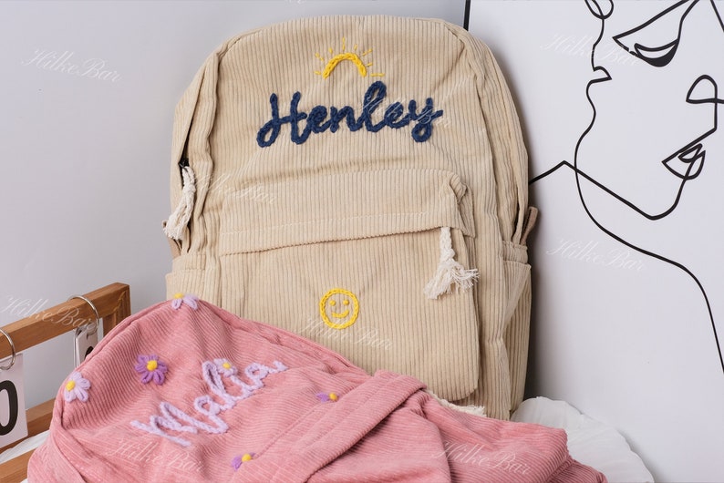 Handcrafted Corduroy Backpack: Custom Embroidered School Bags for Children and Toddlers image 6