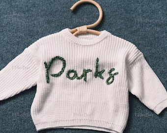 Personalized Baby Girl's Sweater with Hand-Embroidered Name and Monogram - A Heartwarming Christmas Gift from Aunt