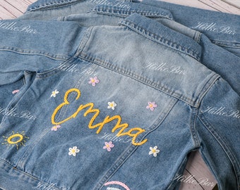 Personalized Hand-Embroidered Denim Jacket for Toddlers: A Unique and Stylish Addition to Your Baby’s Wardrobe!