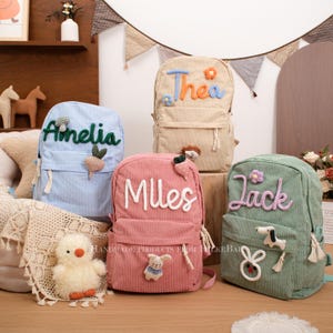 Individuell bestickter Cord-Rucksack | Handgemachte Kinder Schultasche für Kleinkinder | Handgenäht & personalisiert für Kita, Schule, Kindergarten