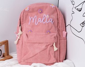 Mochila de pana artesanal: Mochilas escolares bordadas personalizadas para niños y niños pequeños