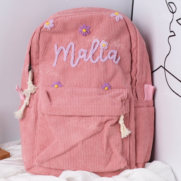 Artisanal Corduroy Backpack: Personalized Embroidered School Bags for Kids and Toddlers