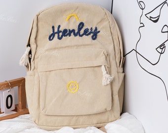 Handcrafted Corduroy Backpack: Custom Embroidered School Bags for Children and Toddlers