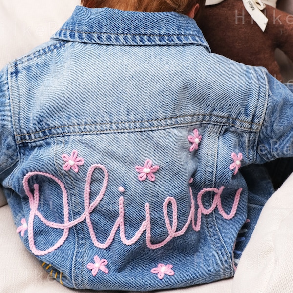 Personalized Hand-Embroidered Denim Jacket for Toddlers: A Unique and Stylish Addition to Your Baby’s Wardrobe!