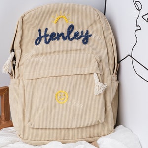 Zaino in velluto a coste realizzato a mano: borse scolastiche ricamate personalizzate per bambini e neonati immagine 6