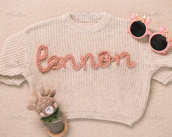 Personalized Baby Girl's Sweater with Hand-Embroidered Name and Monogram - A Heartwarming Christmas Gift from Aunt