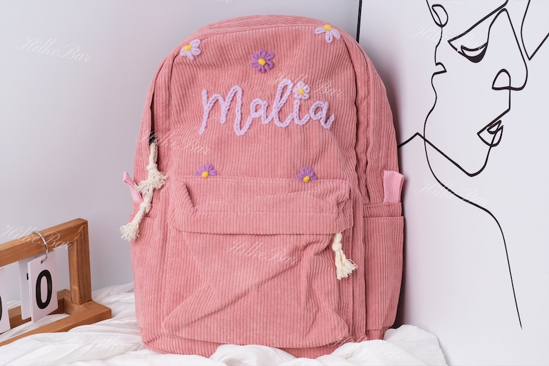 Handcrafted Corduroy Backpack: Custom Embroidered School Bags for Children and Toddlers image 4