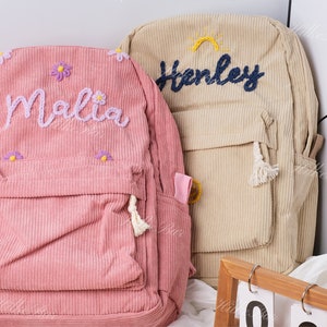 Handcrafted Corduroy Backpack: Custom Embroidered School Bags for Children and Toddlers image 2