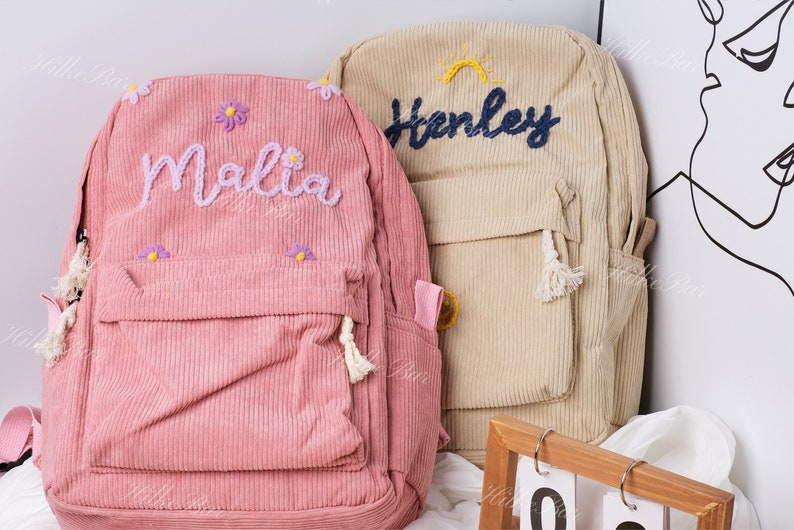 Handcrafted Corduroy Backpack: Custom Embroidered School Bags for Children and Toddlers image 2