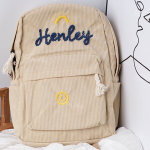Handcrafted Corduroy Backpack: Custom Embroidered School Bags for Children and Toddlers image 5