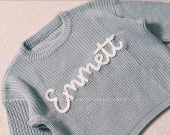 Personalized Baby Girl&#39;s Sweater with Hand-Embroidered Name and Monogram - A Heartwarming Christmas Gift from Aunt