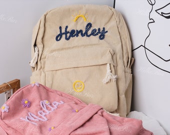 Handcrafted Corduroy Backpack: Custom Embroidered School Bags for Children and Toddlers