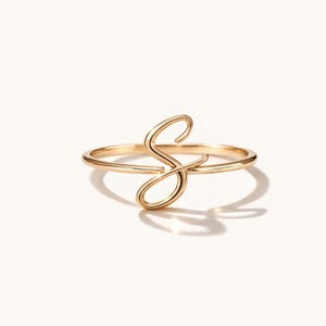 Personalized Script Initial Ring, Custom Letter Name Ring, Sterling Silver, 10k-18k Gold