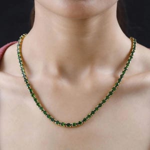 18k Lab Emerald Oval Tennis Necklace, Yellow Gold Emerald Tennis Necklace, Emerald Color Necklace, Handmade Necklace Vintage Gift for her